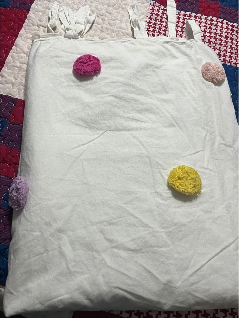 Pottery Barn Kids White Cotton twin duvet cover with Colorful Pom Pom Accents